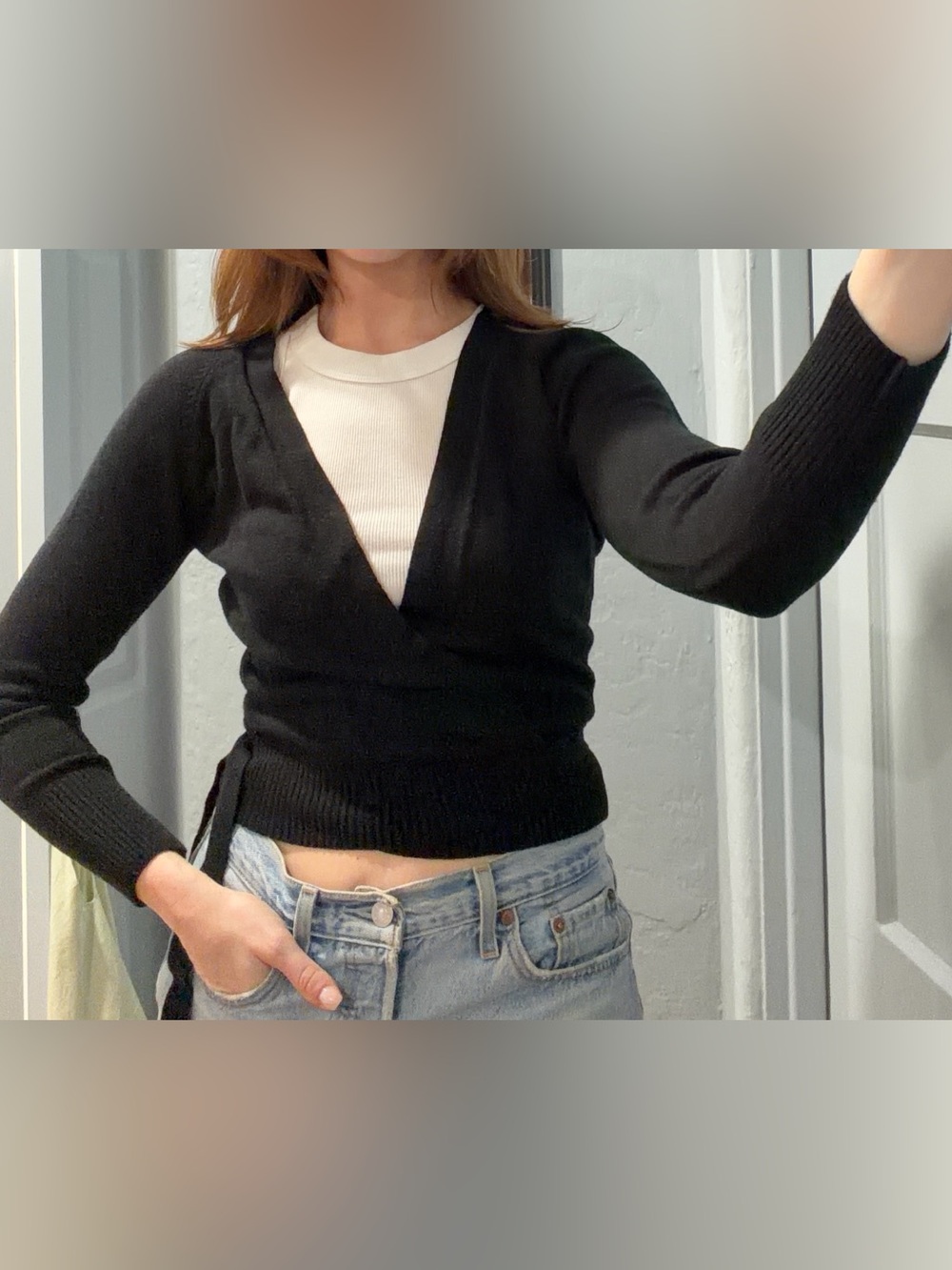 Cropped Black Wrap Pilates Sweater